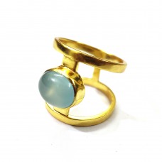 Aqua chalcedony silver gold plated ring